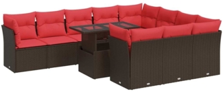 vidaXL 11-tlg. Garten-Sofagarnitur mit Kissen Braun Poly Rattan Akazie 3326235