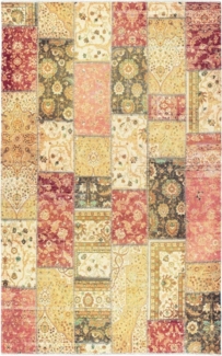 Tesso Living Designteppich MICHELE, Teppich Vintage Look, bunt, Patchwork, Rechteckig, Wohnzimmerteppich, Flachgewebe Print, rutschfest & waschbar