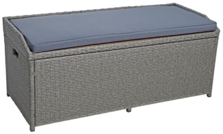 Sitzbank Gartenbank mit Auflagenbox Rattan Kissentruhe Polyrattan Bank Grau-Mix