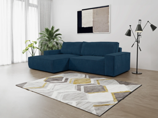 Vente-unique - Ecksofa mit Schlaffunktion - Ecke Links - Cord - Blau - AMELIA