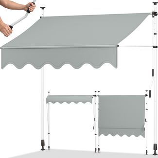 tillvex Balkonmarkise 350 cm Hellgrau Gelenkarm Markise Klemmmarkise Sonnenmarkise Balkon ohne Bohren