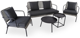 Raburg Gartenlounge-Set Lounge-Sitzgruppe, Polyratten, Anisa, (5-teilig, 2 Sessel & 1 Sofa & 2 Lounge-Tische), Gestell aus Metall in Seiden-Schwarz, belastbar 120 kg pro Sitzfläche