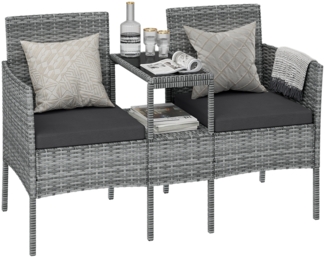 STEELSØN 'Velara' Polyrattan Gartenbank 2er-Sitzer mit Tisch, grau-meliert/anthrazit, 83x65x135 cm, wetterfest