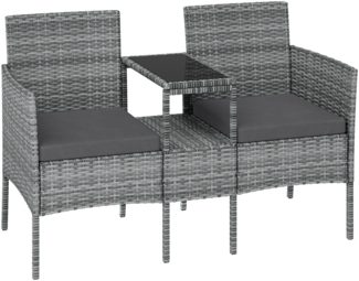 STEELSØN 'Velara' Polyrattan Gartenbank 2er-Sitzer mit Tisch, grau-meliert/anthrazit, 83x65x135 cm, wetterfest