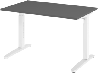 bümö manuell höhenverstellbarer Schreibtisch 120x80 in graphit Gestell in weiß/alu - PC Tisch höhenverstellbar & klein, höhenverstellbarer Tisch Büro, kleiner Computertisch verstellbar, X12-G-WC