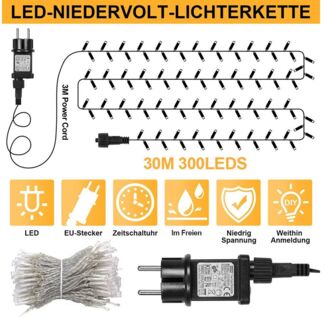 Rosnek Lichterkette 20M/30M/50M/100M 31V DC LED-Lichterkette, Timer, Speicherfunktion, 8 Modi für Zuhause Garten Hof Hochzeit Weihnachtsfeier Feiertag