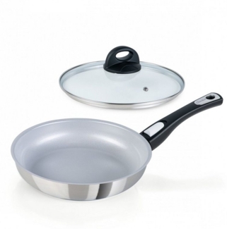 Genius Bratpfanne Cerafit Steel Pfanne 24 cm mit Antihaftbeschichtung Induktion, Edelstahl (1 Bratpfanne 1 Deckel)