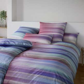 Elegante Mako-Batist Bettwäsche 135x200 Swoosh Streifen blau pink grün 24518-11