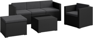 STEELSØN 'Zethora' Polyrattan 4er-Sitzgruppe (3er-Sofa, Sessel, Hocker, Tisch), schwarz/anthrazit