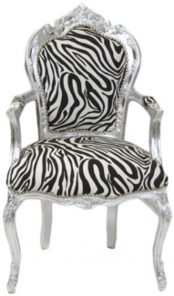 Casa Padrino Barock Esszimmer Stuhl Zebra / Silber mit Armlehnen