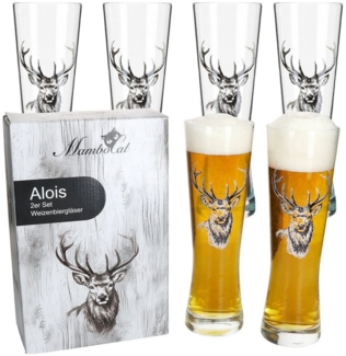 MamboCat Bierglas Alois 6er Set Weizenglas 0,5 L Hirschmotiv Geschenkverpackung, Glas