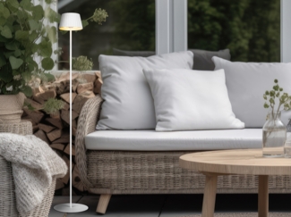 'Suarez' Akku Stehlampe, für Outdoor, kabellos in Weiß, klein 123cm