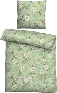 Traumhaft schlafen - Castell - Markenbettwäsche Feinbiber Bettwäsche 0030976 FLORAL, jade, 1x 155x220 cm + 1x 80x80 cm