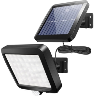 SURFOU LED Solarleuchte Gartenstrahler Solarlampen LED Außen-Wandstrahler mit Bewegungsmelder, Bewegungsmelder, LED fest integriert, 6000 K (Kaltweiß), 120° Superhelle Solar Aussenleuchte mit 56 LEDs und 5m Kabel