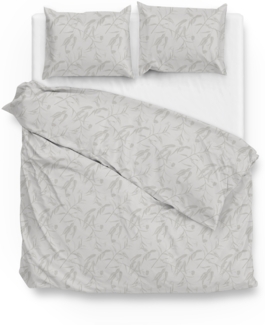 Zo! Home Mako-Satin Bettwäsche 200x200 Fiori di Satinado Ash Grey Blätter