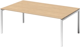 Bisley Cito Konferenztisch 200x120 cm, Tischplatte in Ahorn, U-Gestell in Weiß - Besprechungstisch & Meetingtisch, großer Chef Schreibtisch XXL-Tisch Konferenzraum Chefbüro, DUF2012-MP-396