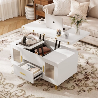 VOWNER Couchtisch Höhenverstellbarer 3-in-1-Couchtisch mit Schublade und Stauraum (1-St), umwandelbar in Esstisch, Weiß