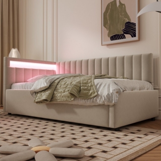 Flieks Daybett, Polsterbett Schlafsofa Einzelbett 90x200cm mit hydraulischem Stauraum