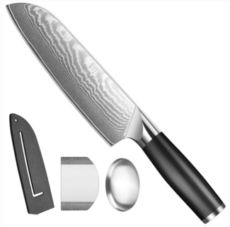 KingLux Damastmesser Damast Santokumesser aus Damaszener Stahl Küchenmesser