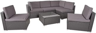 Sitzgruppe SANSIBAR 7tlg. Polyrattan Set schwarz Sitzgarnitur Gartenset Garnitur