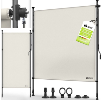 tillvex® Klemmmarkise Senkrechtmarkise 100x310cm Beige mit Handkurbel ohne Bohren | Sichtschutz Ausziehbar & Blickdicht | Vertikalmarkise Balkon Terrasse Garten | Sichtschutzrollo Wetterfest