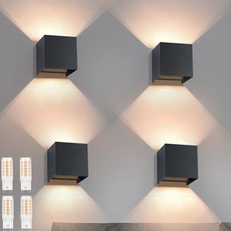 ZMH LED Wandleuchte Aussen Wandlampe: 4er set Außenwandleuchte Innen Schwarz Lampe Up Down Wand Leuchten Modern Außenlampe IP65 Wasserdicht Einstellbarer Strahl Flurlampe für Hauswand Flur