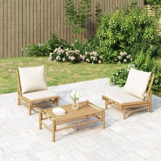 vidaXL 3-tlg. Garten-Lounge-Set mit Kissen Creme Bambus