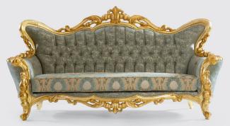 Casa Padrino Luxus Barock Sofa Grün / Gold 245x90 x H. 126 cm - Handgefertigtes Wohnzimmer Sofa mit elegantem Muster - Barock Wohnzimmer Möbel