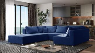 Wohnlandschaft Sofa ANDRO Schlaffunktion und Hocker Stoff Fresh Blau