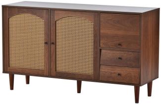 KLAM HOME Sideboard Kommode Mit Rattan Einsatz 130*75.5*40 cm (mit 3 Türen und 2 unregelmäßigen Schubladen), Esszimmer Anrichte Sideboard Küchenschrank Aufbewahrungsschrank