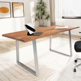 Schreibtisch Massivholz XL | Bürotisch mit Baumkante | Computertisch Industrial Modern | Home Office Arbeitstisch | Goldbraun 160x80 cm | TARN von Kadima Design