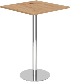bümö Stehtisch Büro, Bistrotisch eckig 80 x 80 cm - Bartisch Asteiche, Stehtisch Holz-Platte, Säule aus Metall verchromt, Buffettisch, Säulentisch, Partytisch, Thekentisch, Hochtisch, Barmöbel, STH88-R-C