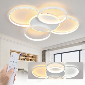 ZMH Deckenleuchte Wohnzimmer Modern 4/5 Flammig Ringoptik Design 37/70W Schlafzimmer, Augenschutz, Einfache Installtion, LED fest integriert, 3000-6500K, 67cm Modern Dimmbar Bürolampe mit Fernbedienung für Flur Hotel