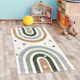 Carpetia Kinderteppich Moderner Teppich Pastellfarben weich mit Regenbogendesign in Creme, rechteckig, Höhe: 10 mm