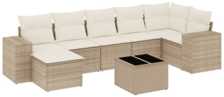 vidaXL 8-tlg. Garten-Sofagarnitur mit Kissen Beige Poly Rattan 3222887