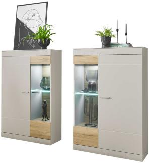 Wohnwand Vitrine-Set Scara 2-teilig Kieselgrau Zinneiche