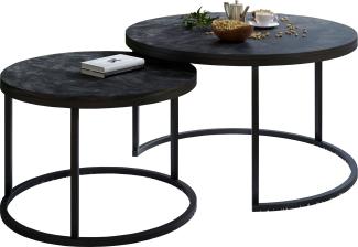 Domando Couchtisch Garda Industrial für Wohnzimmer Durchmesser 70cm, pulverbeschichtetes Metallgestell in Schwarz und Marmor Graphit