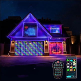 PRIISF LED-Lichtervorhang LED-Lichterkette RGBIC Smart Lichternetz Weihnachten Innen Dekoration, Programmierbar Smart Vorhangschnur Lichterkette App hängende Fee Licht