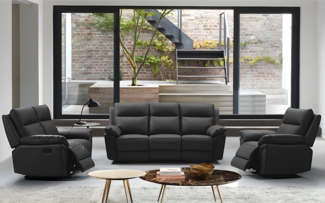 Vente-unique - Relaxgarnitur 3+2+1 - Büffelleder - Schwarz - PAKITA