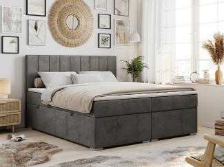 Boxspringbett mit 2 Bettkästen, Matratze und Topper, Polsterbett - ALLY - 120x200cm - Dunkelgrau Velours - H3