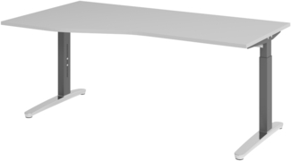 bümö Schreibtisch höhenverstellbar 180x100 cm in grau, Metallgestell in graphit/alu - Bürotisch groß, höhenverstellbarer Büroschreibtisch, Computertisch & PC Tisch Büro, X18-5-GC