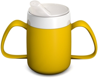 Ornamin Schnabelbecher 2-Henkel-Becher mit Trink-Trick und Schnabelaufsatz/Trinkaufsatz, Qualitätskunststoff, Trinkhilfe l Spezial-Becher l bruchstabil l BPA-frei l Made in Germany