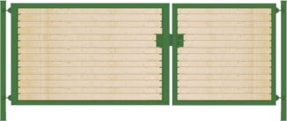 Einfahrtstor Premium (2-flügelig) mit Holzfüllung waagerecht asymmetrisch grün B:300 cm H:200 cm