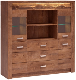 Lomadox Highboard INGENIO-161, Kommode Hochkommode Sideboard modern mit LED Beleuchtung in braun