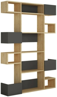 Dmora Bücherregal Artich, Büroregal, Mobiler Buchhalter, Bücherbrett, 120x20h171 cm, Eiche und Anthrazit