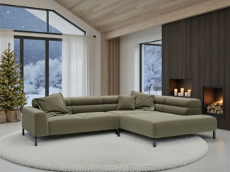 Places of Style Ecksofa Antonelli, L-Form, inkl. Kopfteilverstellung, Breite 312 cm, mit elektrischer Sitztiefenverstellung, in Cord, oliv