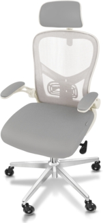 CLOUVOU SmartSeat, ergonomischer Bürostuhl, Rückenlehne mit Mesh Bezug, FlipUp-Armlehnen, 3D-Kopfstütze, BladeWheels, Creme-weiß