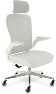 CLOUVOU SmartSeat, ergonomischer Bürostuhl, Rückenlehne mit Mesh Bezug, FlipUp-Armlehnen, 3D-Kopfstütze, BladeWheels, Creme-weiß