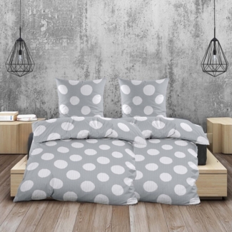 Casa Colori Bettwäsche Seersucker Bettwäsche Silber Grau mit weißen Punkten, Seersucker, 4 teilig, Decke 135x200 cm, Kissen 80x80 cm