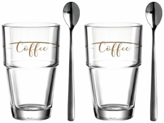 Leonardo Becher Coffee Solo 2er-Set + 2 Löffel, Kaffeebecher, Gläser, Kalk-Natron Glas, mehrfarbig, 410 ml, 043477